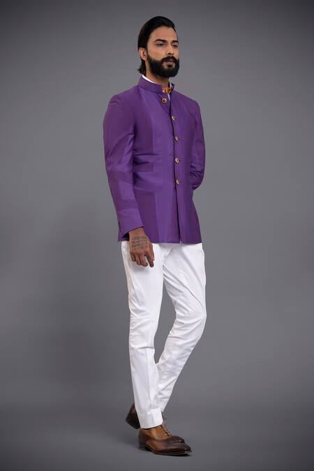 Raghavendra Rathore Jodhpur Purple Silk Bandhgala Online at Aza Fashions Raghavendra Rathore Jodhpur_Purple Silk Bandhgala_Online_at_Aza_Fashions