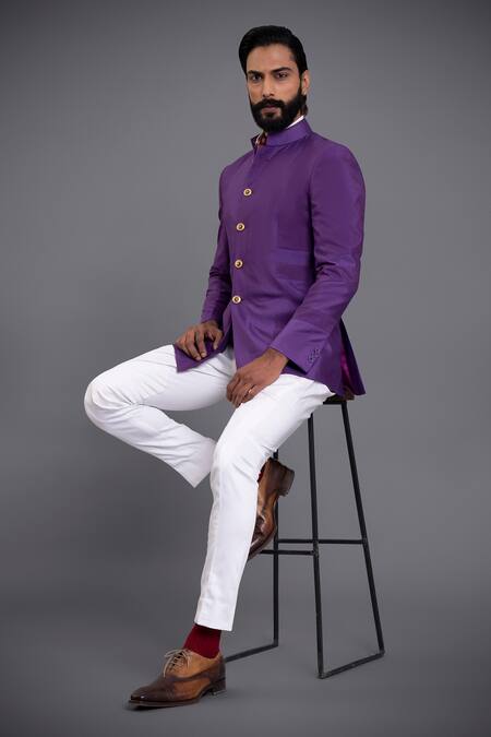 Buy Raghavendra Rathore Jodhpur Purple Silk Bandhgala Online at Aza Fashions Buy_Raghavendra Rathore Jodhpur_Purple Silk Bandhgala_Online_at_Aza_Fashions