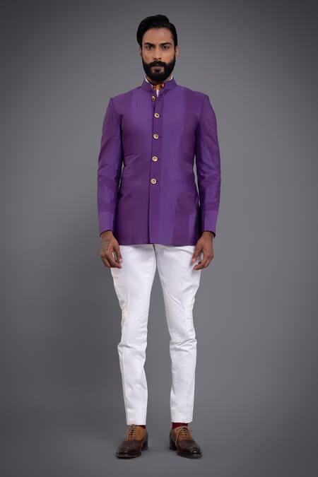 Shop Raghavendra Rathore Jodhpur Purple Silk Bandhgala Online at Aza Fashions Shop_Raghavendra Rathore Jodhpur_Purple Silk Bandhgala_Online_at_Aza_Fashions