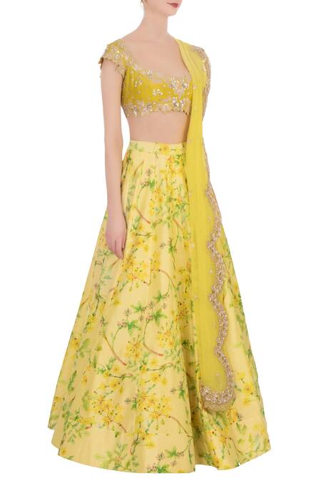 Anushree Reddy_Yellow Chanderi Silk Lehenga Set_Online_at_Aza_Fashions