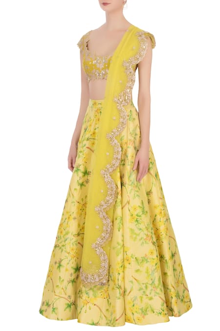 Buy_Anushree Reddy_Yellow Chanderi Silk Lehenga Set_Online_at_Aza_Fashions