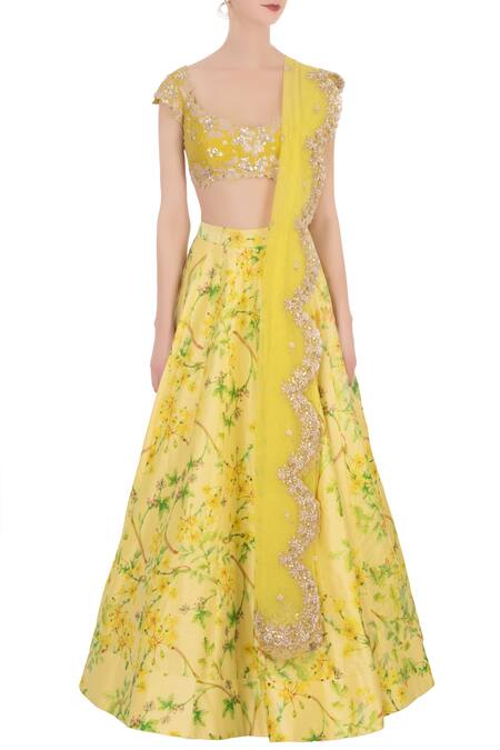 Shop_Anushree Reddy_Yellow Chanderi Silk Lehenga Set_Online_at_Aza_Fashions