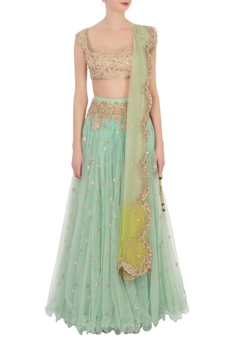 Shop_Anushree Reddy_Green Embroidered Lehenga Set_Online_at_Aza_Fashions