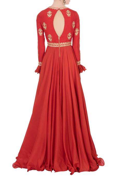 Shop_Anushree Reddy_Red Chanderi Silk Anarkali With Dupatta_at_Aza_Fashions