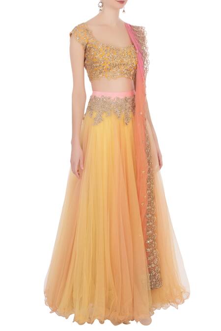 Anushree Reddy_Yellow Embroidered Lehenga Set_Online_at_Aza_Fashions