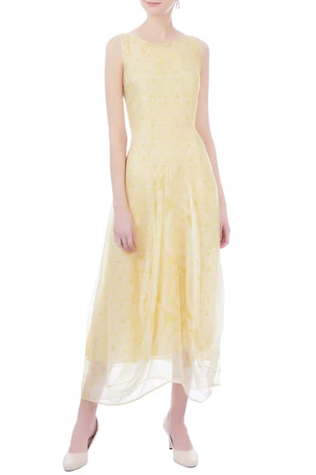 Kavita Bhartia Yellow Round Draped Midi Dress For Women
