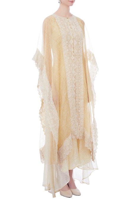 Kavita Bhartia_Yellow Round Organza Kaftan _Online_at_Aza_Fashions