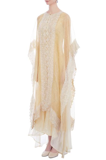 Buy_Kavita Bhartia_Yellow Round Organza Kaftan _Online_at_Aza_Fashions