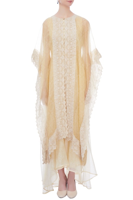 Shop_Kavita Bhartia_Yellow Round Organza Kaftan _Online_at_Aza_Fashions