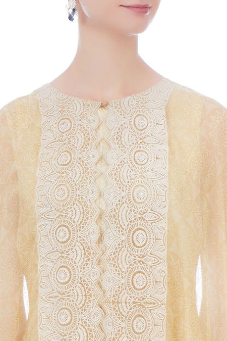 Kavita Bhartia_Yellow Round Organza Kaftan _at_Aza_Fashions
