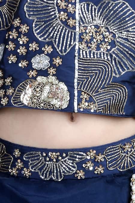 Buy_The Little Celebs_Blue Organza, Satin Sequins, Mirrors Ruffle Lehenga Blouse Set _Online_at_Aza_Fashions