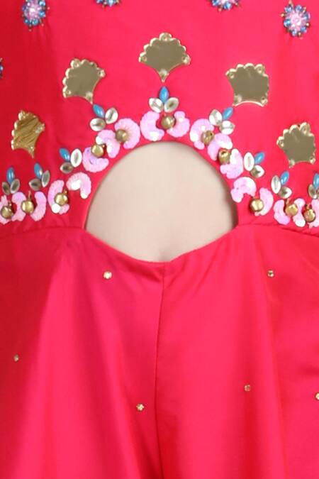 Shop_The Little Celebs_Pink Silk, Crepe Pearls, Stones, Beads Embroidered Jumpsuit _Online_at_Aza_Fashions