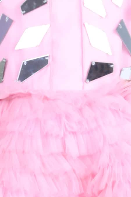 Buy_The Little Celebs_Pink Net, Satin Embroidery Acrylic Dress _Online_at_Aza_Fashions