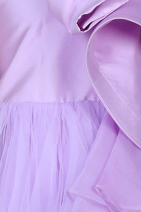 The Little Celebs_Purple Net, Satin Ruffles One Shoulder Detail Gown _Online_at_Aza_Fashions