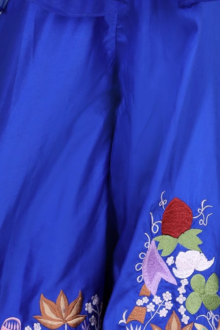 Shop_The Little Celebs_Blue Organza, Crepe Embroidery Pleated Top And Palazzo Set _Online_at_Aza_Fashions