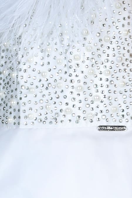 The Little Celebs_White Silk, Net Pearls, Smocking Embroidered Bodice Gown _at_Aza_Fashions