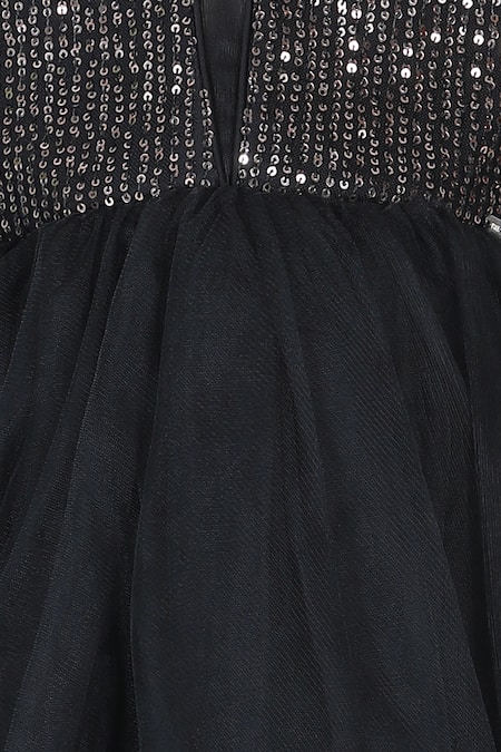 The Little Celebs_Black Net, Lycra, Satin Sequins Embroidered Dress _Online_at_Aza_Fashions