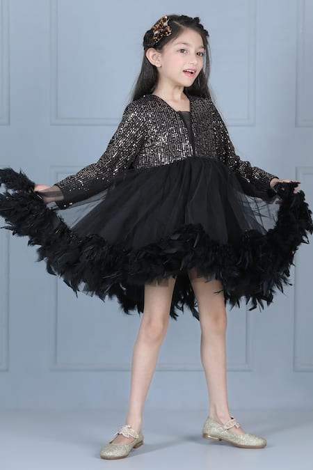 Buy_The Little Celebs_Black Net, Lycra, Satin Sequins Embroidered Dress _Online_at_Aza_Fashions