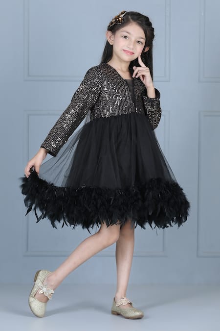 Shop_The Little Celebs_Black Net, Lycra, Satin Sequins Embroidered Dress _Online_at_Aza_Fashions