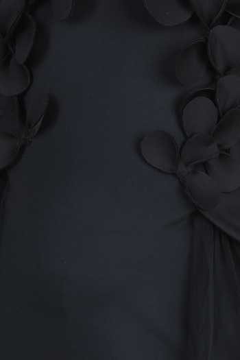 Buy_The Little Celebs_Black Neoprene, Net Embroidery Floral Embellished Dress _Online_at_Aza_Fashions