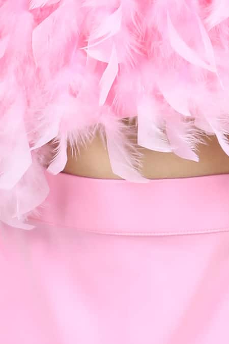 Buy_The Little Celebs_Pink Lycra Feathers Embellished Top And Skirt Set _Online_at_Aza_Fashions