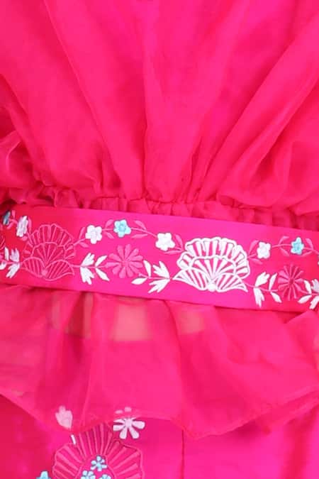 Buy_The Little Celebs_Pink Silk, Organza, Crepe Embroidery Pleated Top And Pant Set _Online_at_Aza_Fashions
