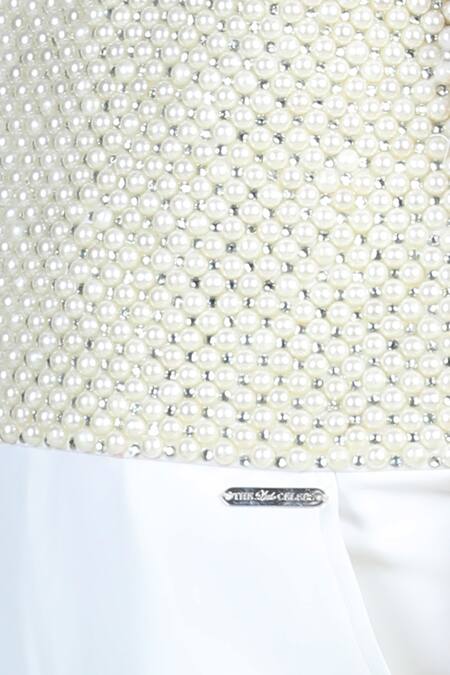 Shop_The Little Celebs_White Crepe, Net Pearls Embellished Jumpsuit _Online_at_Aza_Fashions