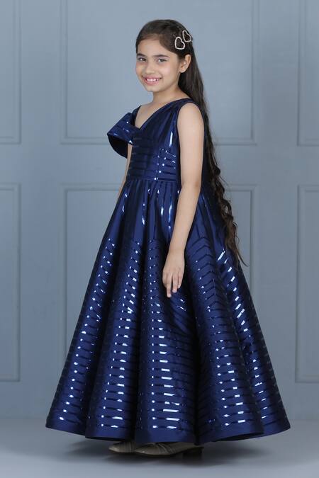 The Little Celebs_Blue Silk, Crepe Glitter Embellished Gown _at_Aza_Fashions