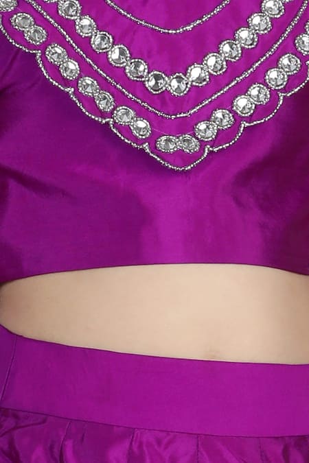 Buy_The Little Celebs_Purple Silk, Crepe Stones Embroidered Blouse And Lehenga Set _Online_at_Aza_Fashions