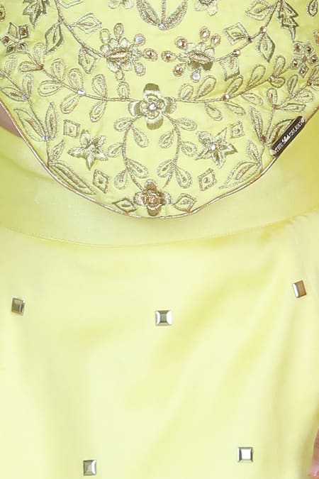 Buy_The Little Celebs_Yellow Silk, Crepe Embroidery, Sequins Blouse And Lehenga Set _Online_at_Aza_Fashions