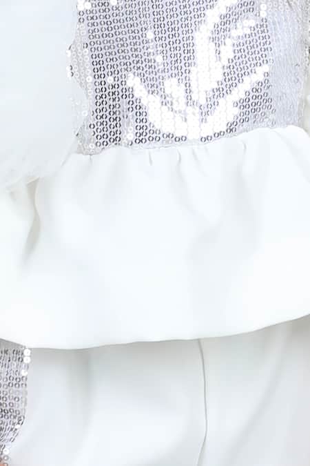 Buy_The Little Celebs_White Lycra Sequins Work Peplum Top And Pant Set _Online_at_Aza_Fashions