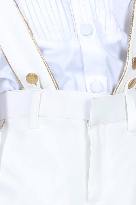 Buy_The Little Celebs_White Cotton, Lycra Embroidery Pintuck Shirt And Suspender Pant Set _Online_at_Aza_Fashions