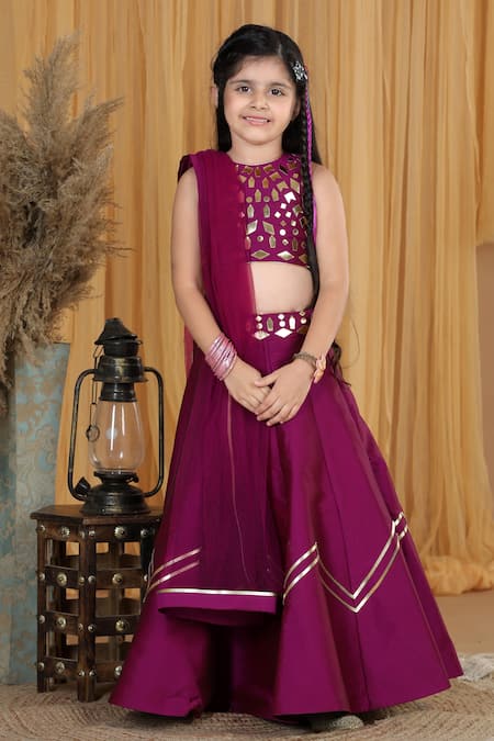 The Little Celebs Purple Silk, Crepe, Chiffon Embroidery Blouse Lehenga Set Online at Aza Fashions The Little Celebs_Purple Silk, Crepe, Chiffon Embroidery Blouse Lehenga Set _Online_at_Aza_Fashions