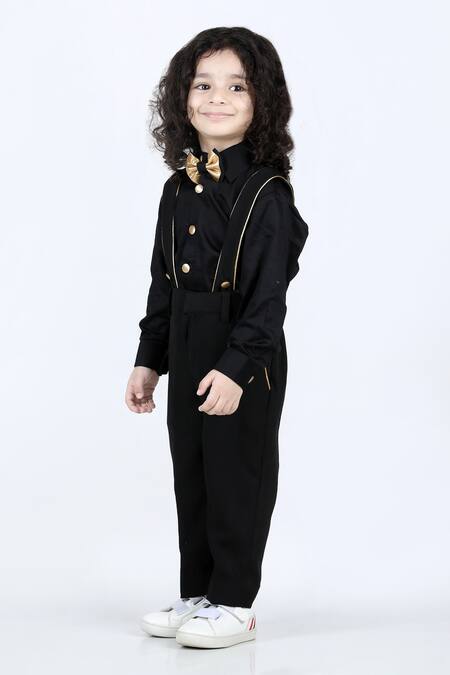 Shop_The Little Celebs_Black Cotton, Lycra Suspender Pant And Shirt Set _Online_at_Aza_Fashions