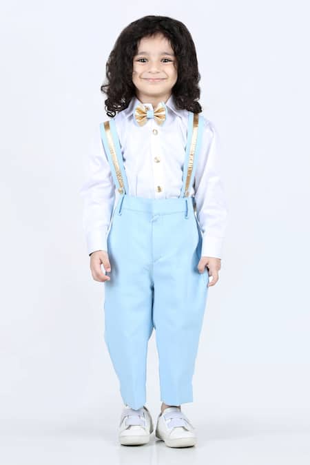 The Little Celebs_Blue Cotton, Lycra Suspender Pant Set _Online_at_Aza_Fashions