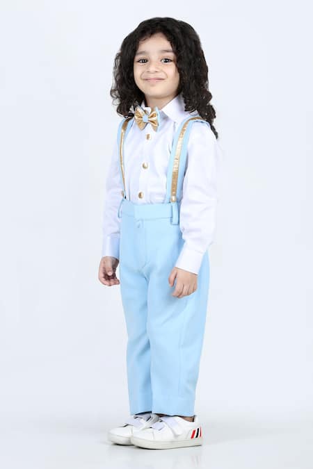 Shop_The Little Celebs_Blue Cotton, Lycra Suspender Pant Set _Online_at_Aza_Fashions