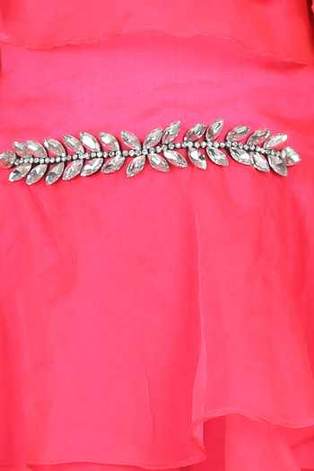 Buy_The Little Celebs_Pink Silk, Organza Stones Ruffle Layered Top And Pant Set _Online_at_Aza_Fashions