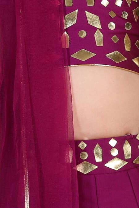 Buy_The Little Celebs_Purple Silk, Crepe, Chiffon Embroidery Blouse Lehenga Set _Online_at_Aza_Fashions