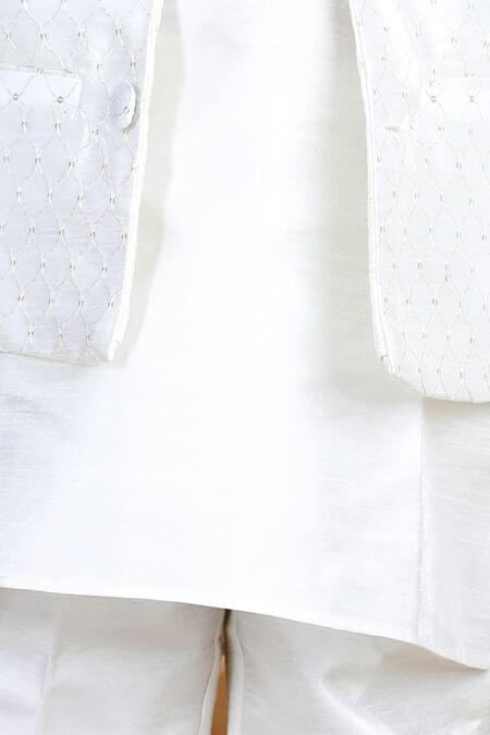 The Little Celebs_White Silk, Satin Sequins, Embroidery Bundi And Kurta Set _Online_at_Aza_Fashions