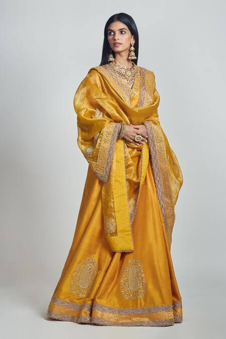 Buy Sheetal Batra Yellow Lehenga And Blouse Raw Dupatta Tissue Razaana Bridal Set Online at Aza Fashions Buy_Sheetal Batra_Yellow Lehenga And Blouse Raw Dupatta Tissue Razaana Bridal Set _Online_at_Aza_Fashions