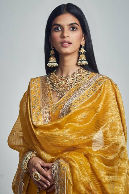Sheetal Batra Yellow Lehenga And Blouse Raw Dupatta Tissue Razaana Bridal Set at Aza Fashions Sheetal Batra_Yellow Lehenga And Blouse Raw Dupatta Tissue Razaana Bridal Set _at_Aza_Fashions