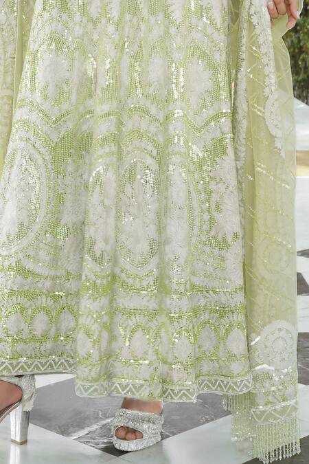 Manish Malhotra_Green Net Embroidered Anarkali Set_Online_at_Aza_Fashions