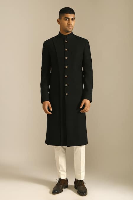 Dhruv Vaish Black Silk Sherwani Set