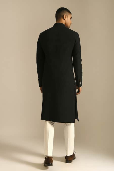 Shop Dhruv Vaish Black Silk Sherwani Set at Aza Fashions Shop_Dhruv Vaish_Black Silk Sherwani Set _at_Aza_Fashions