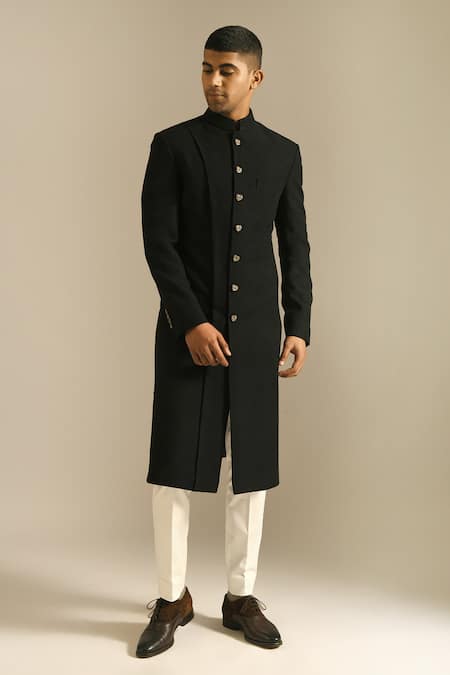 Dhruv Vaish Black Silk Sherwani Set Online at Aza Fashions Dhruv Vaish_Black Silk Sherwani Set _Online_at_Aza_Fashions