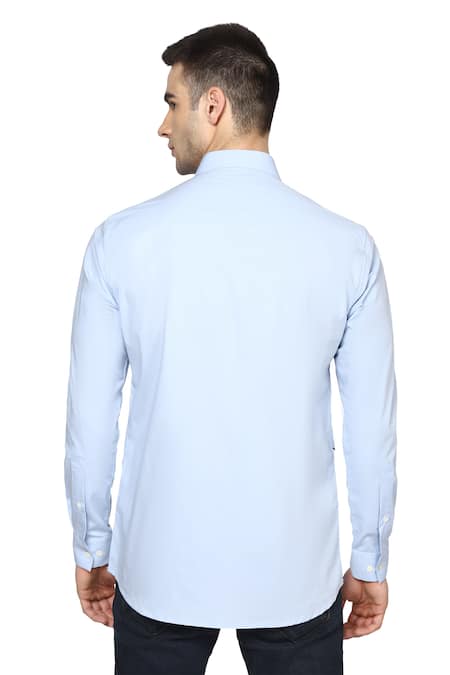 Shop Noonoo Blue Giza Cotton Slim-fit Shirt at Aza Fashions Shop_Noonoo_Blue Giza Cotton Slim-fit Shirt _at_Aza_Fashions