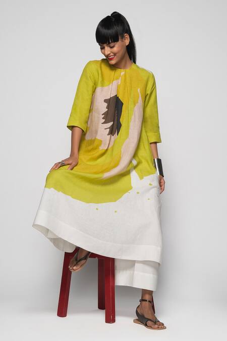 Buy_Payal Khandwala_Green Printed Linen Tunic_Online_at_Aza_Fashions
