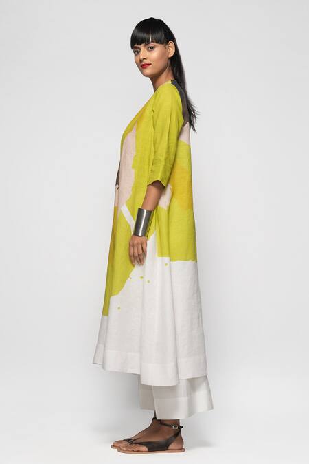 Shop_Payal Khandwala_Green Printed Linen Tunic_Online_at_Aza_Fashions