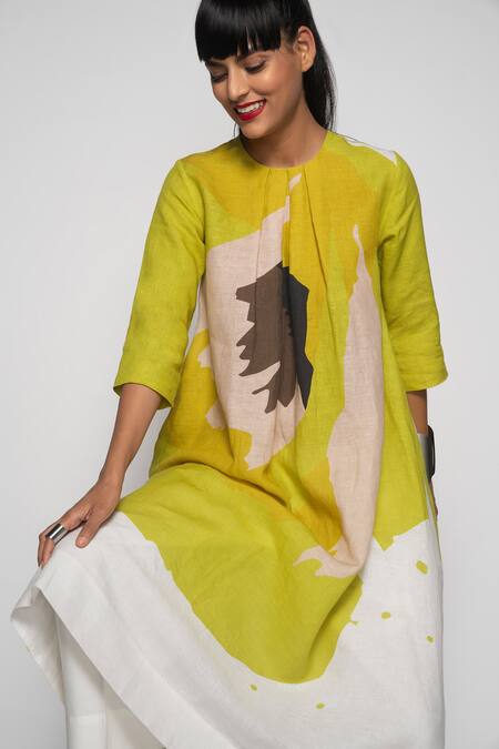 Payal Khandwala_Green Printed Linen Tunic_at_Aza_Fashions