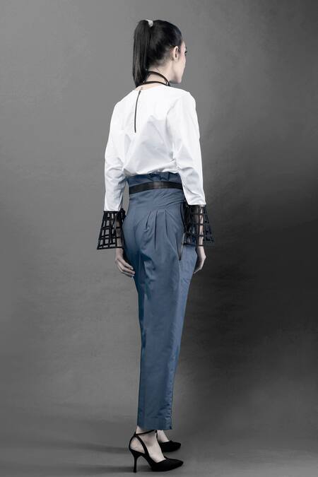 Shop Chillosophy White Poplin Round Cutout Sleeves Top at Aza Fashions Shop_Chillosophy_White Poplin Round Cutout Sleeves Top_at_Aza_Fashions